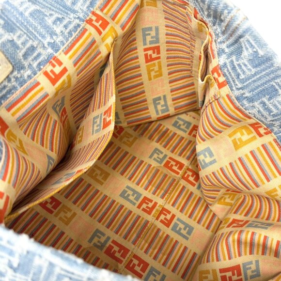 FENDI Vintage Zucca Monogram Denim Shoulder Tote Large Bag Blue FF Logo [106208] - Picture 12 of 16